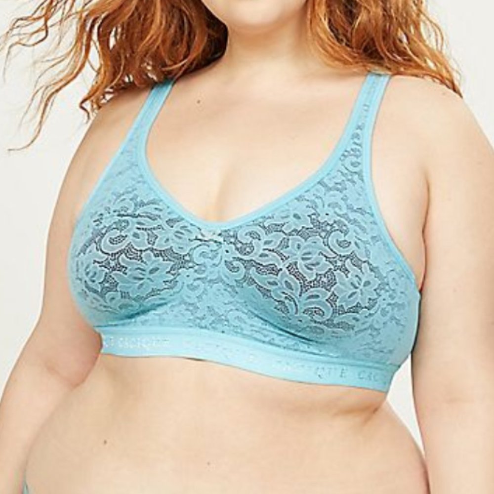 44F Size Lane Bryant Cacique Blue Lace No Wire Bra Unlined Full Coverage